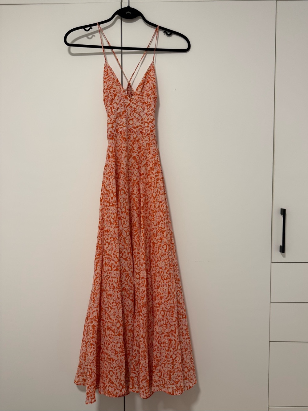 Rebecca Taylor Orange Floral Maxi Dress with Spaghetti Straps